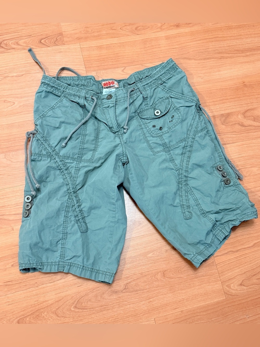 Vintage Y2K No Boundaries Olive Cargo Bermuda Shorts 11 Corset Tie